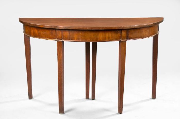 Appraisal: George III-Style Mahogany Demi-lune Side Table the demi-lune top above