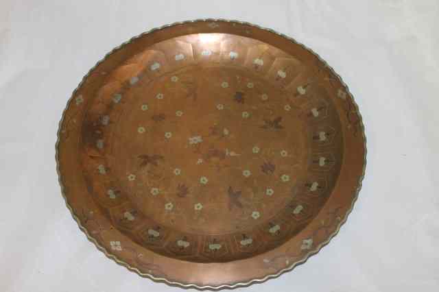 Appraisal: A SINO TIBETAN COPPER TRAY with silver metal and gold