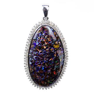 Appraisal: Large Black Opal and Karat White Gold Pendant with Diamond