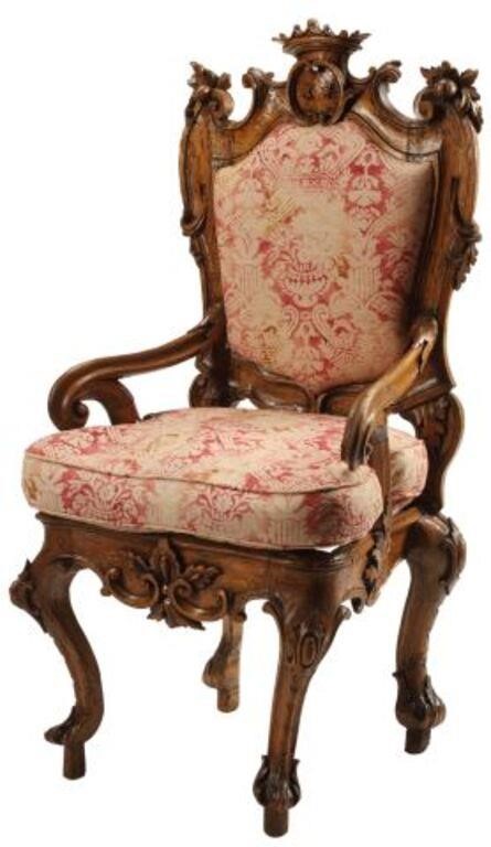 Appraisal: Italianate carved wood throne chair with some small losses to