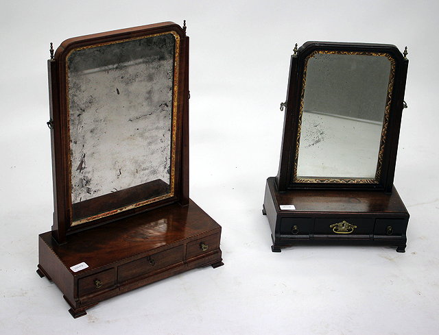 Appraisal: TWO TH CENTURY MAHOGANY SWING TOILET MIRRORS each with three