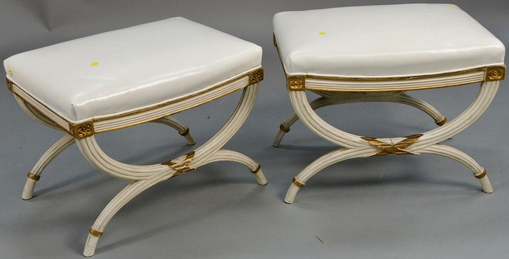 Appraisal: Pair of benches with white leather tops on cruel bases