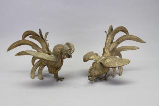 Appraisal: Bronze Rooster Sculptures Bronze Rooster Sculptures th century Size x