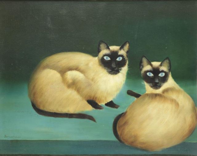 Appraisal: BERNATSCHKE Rudolf Oil on Canvas Siamese Cats Signed lower left