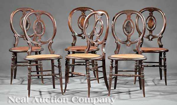 Appraisal: A Suite of Six Antique American Walnut Side Chairs c