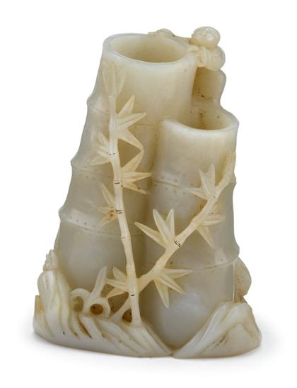 Appraisal: Unusual Chinese white jade double chamber 'bamboo' vaseCarved to show