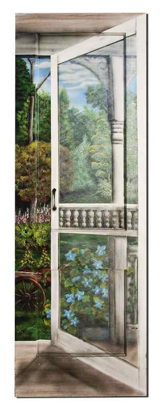 Appraisal: UNUSUAL TROMP L'OEIL PAINTED DOOR Step into the beautiful outdoors