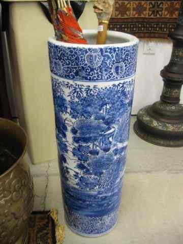 Appraisal: Japanese Blue Imari or Arita Porcelainumbrella stand elaborate bird floral