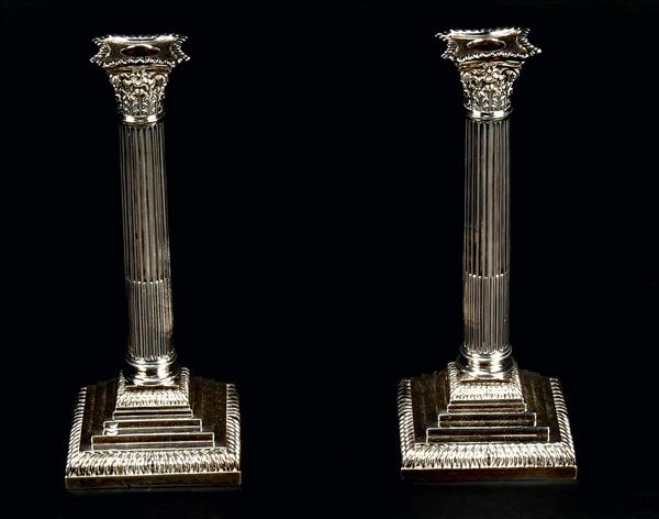 Appraisal: A pair of Victorian silver Corinthian column candlesticks by Atkin