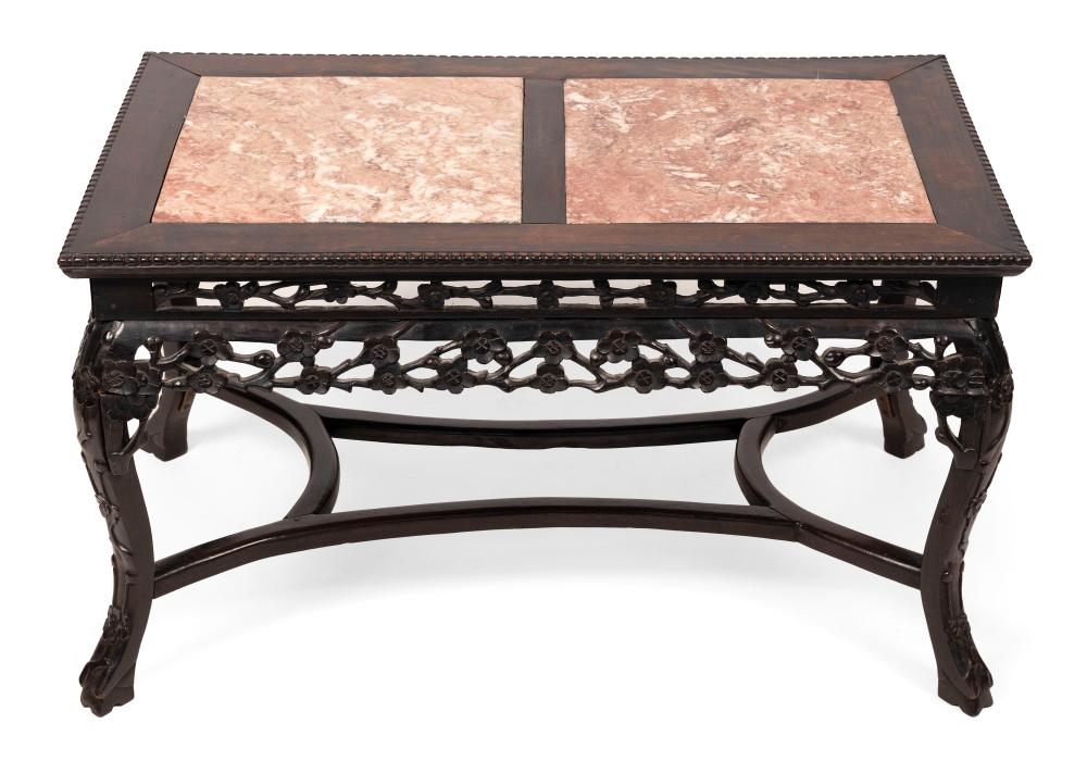 Appraisal: CHINESE LOW TABLE WITH ROUGE MARBLE TOP HEIGHT LENGTH WIDTH