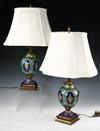 Appraisal: TABLE LAMPS - Pair of enamel decorated porcelain table lamps