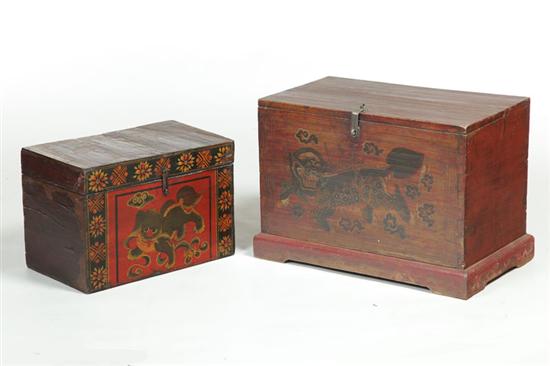 Appraisal: TWO DECORATED BOXES China th century pine and elm Both