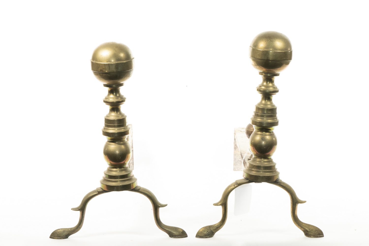 Appraisal: PAIR OF TH C ANDIRONS Chippendale Ball Top Brass Andirons