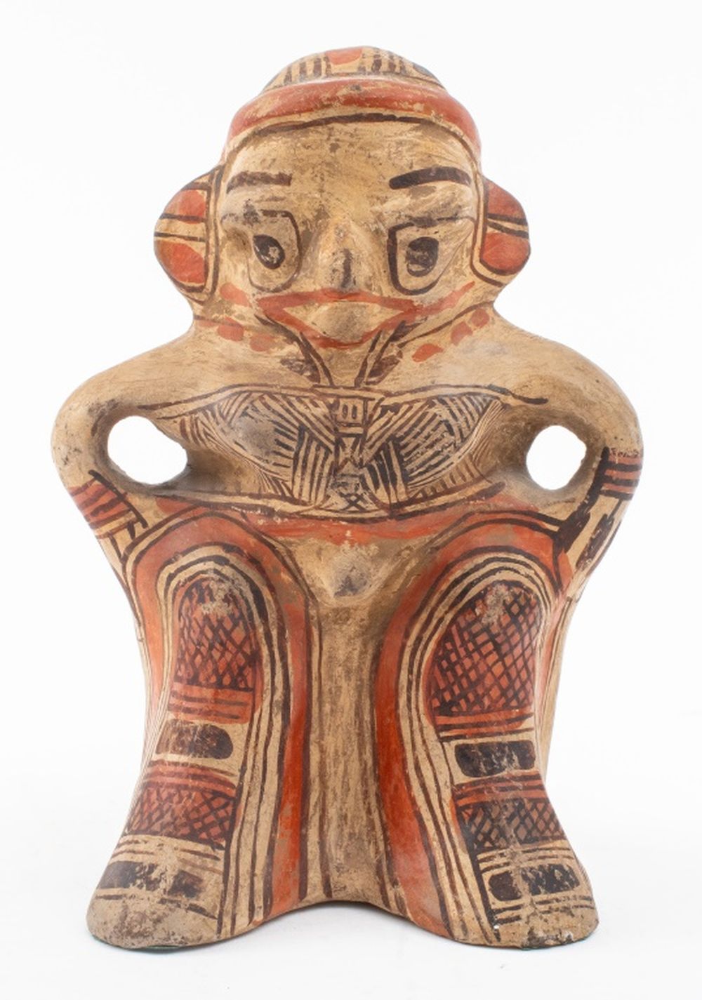 Appraisal: PRE-COLUMBIAN MANNER POLYCHROME CERAMIC STATUE Pre-Columbian manner polychrome painted ceramic