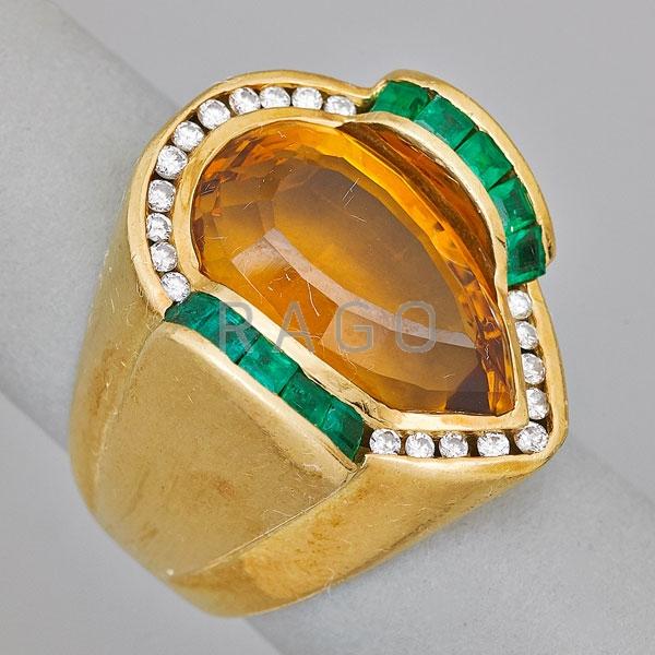 Appraisal: CITRINE DIAMOND AND EMERALD K GOLD RING Condition Report