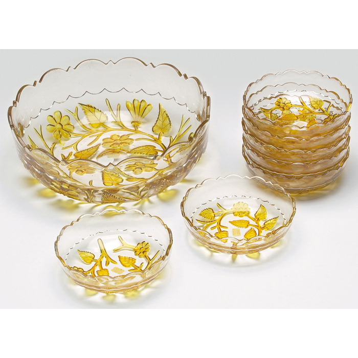 Appraisal: Hobbs bowl amber leaf and flowers dia x h minor