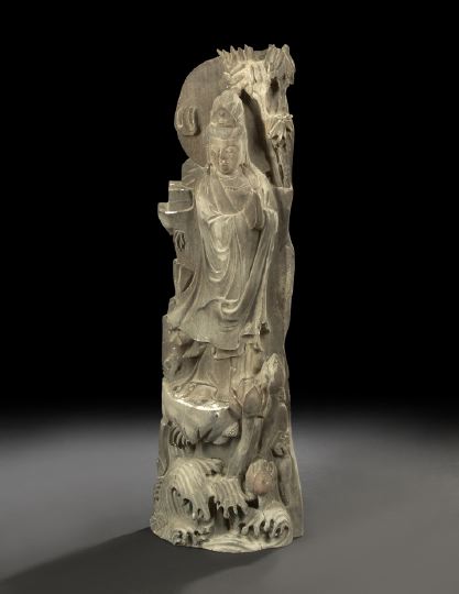 Appraisal: Chinese Carved Wood and Gessoed Figure of Kwan Yin first