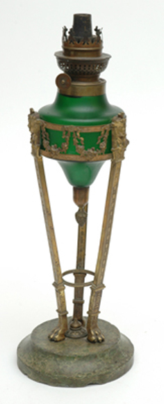 Appraisal: A FRENCH EMPIRE STYLE GILT METAL MOUNTED KEROSENE LAMP The