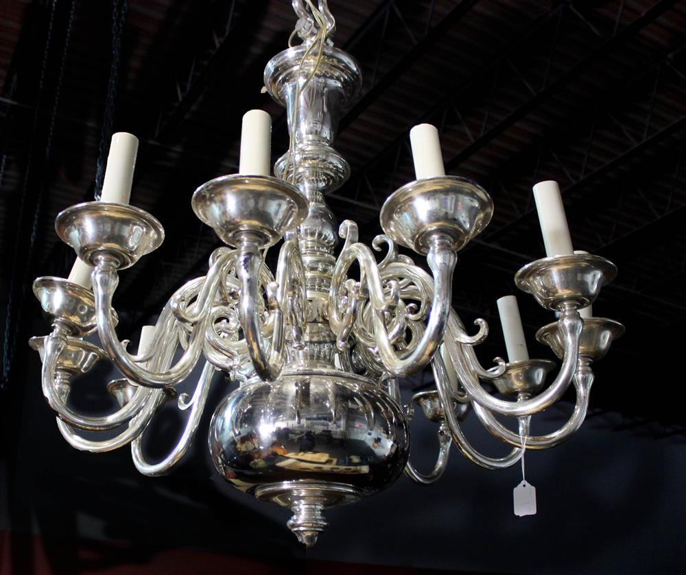 Appraisal: DUTCH BAROQUE STYLE SILVERED METAL TWELVE-LIGHT CHANDELIER having a baluster