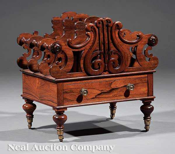 Appraisal: An English Carved Rosewood Canterbury mid- th c three compartments