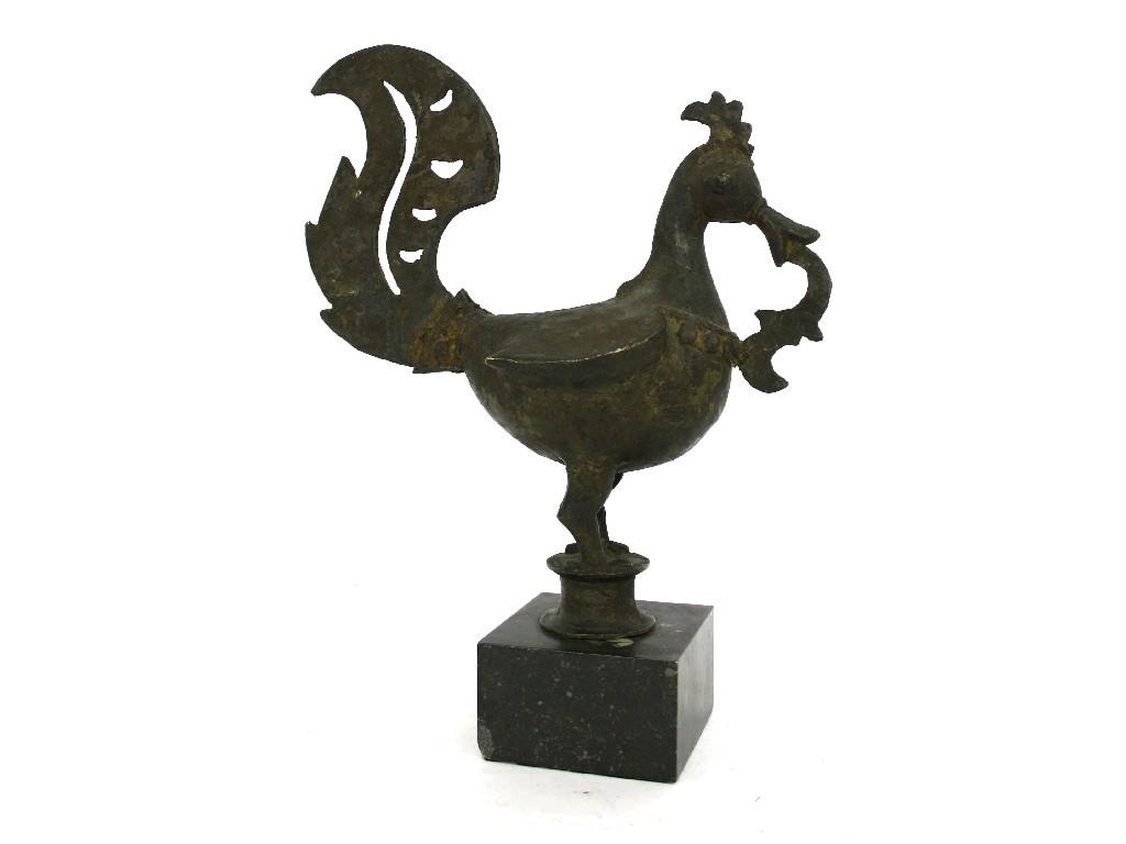 Appraisal: Antique ceremonial bronze bird possibly Indo Tibetan upon a square