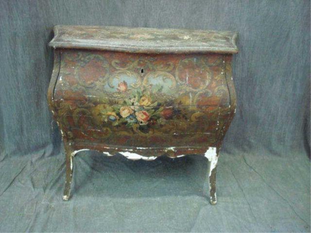 Appraisal: Pair of Paint Decorated Bombe Commodes drawer as is- flaking