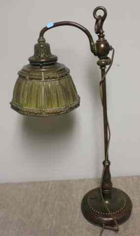 Appraisal: TIFFANY STUDIOS Telescopic Desk Lamp With Linenfold shade and Verdigris