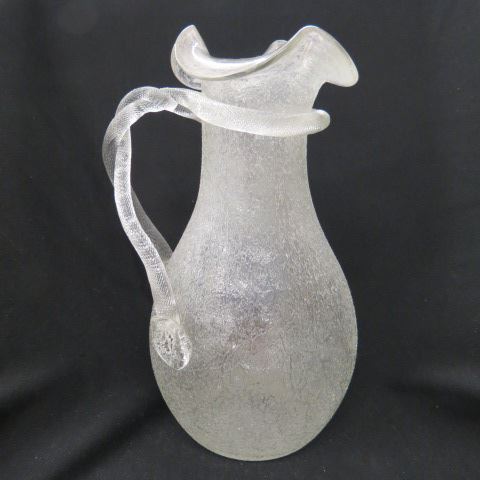 Appraisal: Art Glass Pitcher crackle design with rope handle th century