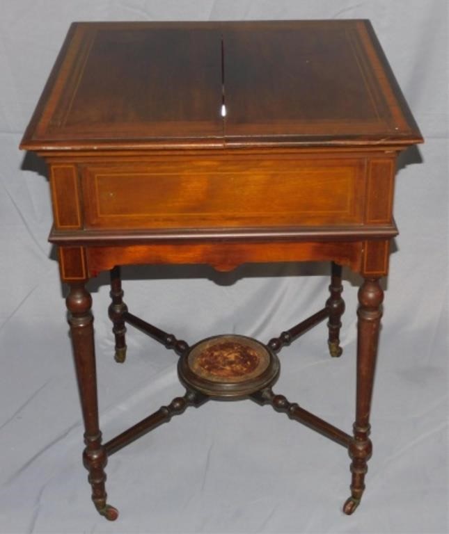 Appraisal: INLAID MAHOGANY DRINK STAND LEUCHARS SONS Geffory St Paris late