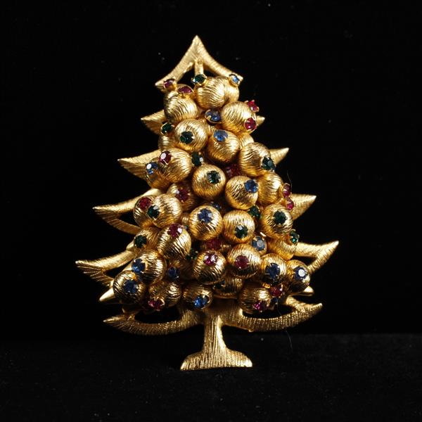 Appraisal: Hattie Carnegie Gilt Christmas Tree Brooch Pin with green blue