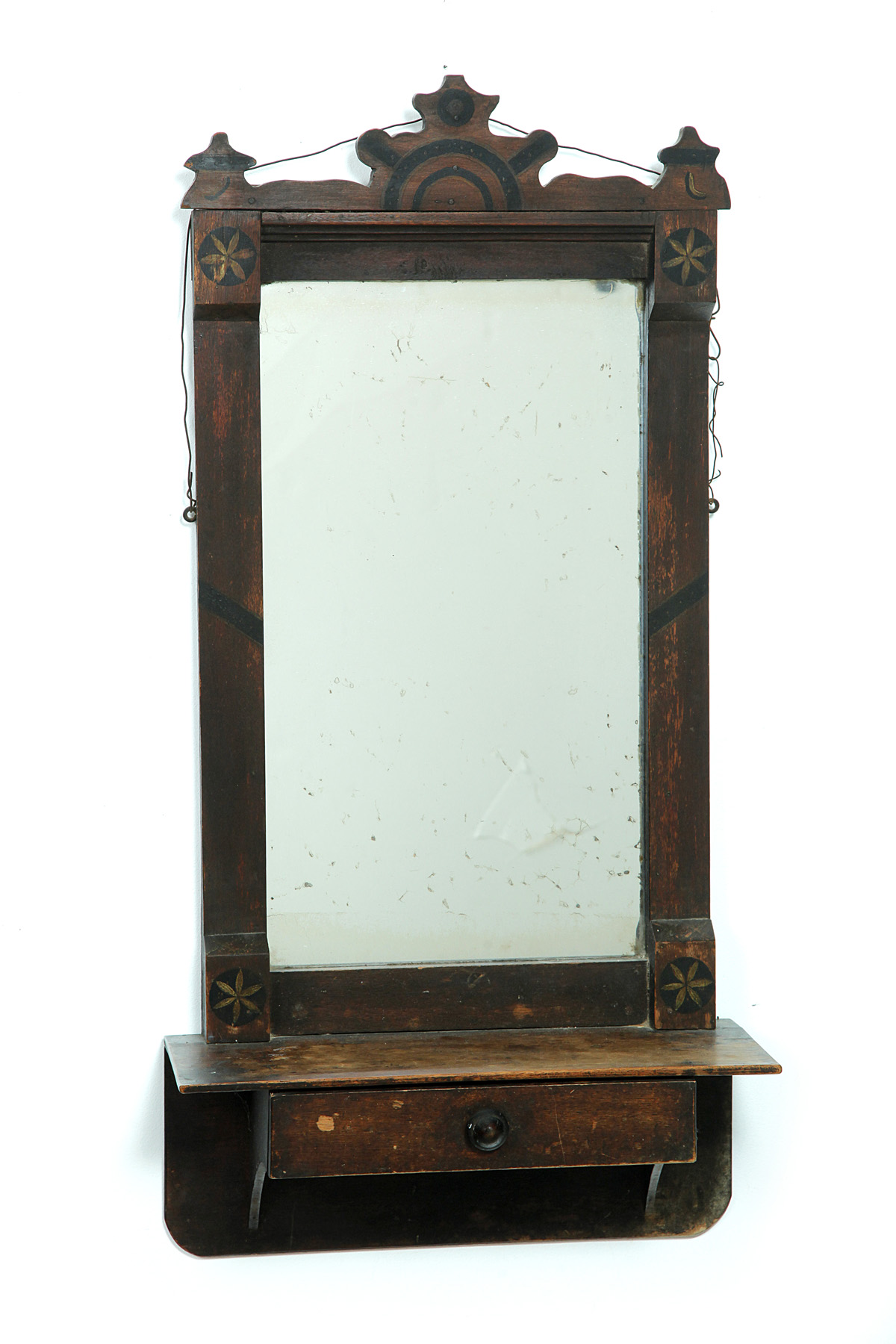 Appraisal: DECORATED MIRROR American nd half- th century pine Mirror with