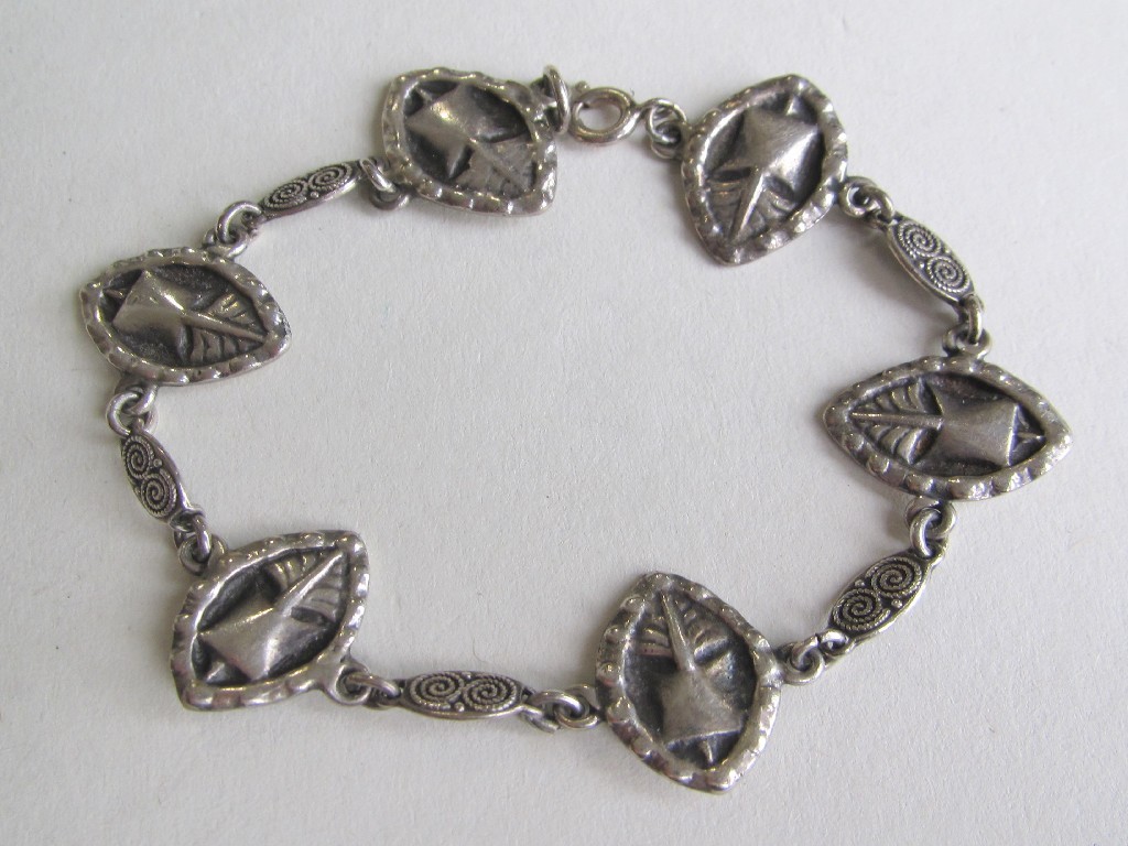 Appraisal: Scottish silver bracelet with lozenge shaped viking ship panels hallmarked