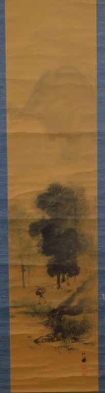 Appraisal: CHINESE MAN IN MOUNTAIN LANDSCAPE SCROLL PAINTING China th CenturyInk