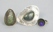 Appraisal: Lot of Two Handmade Rings and a Brooch Ring with