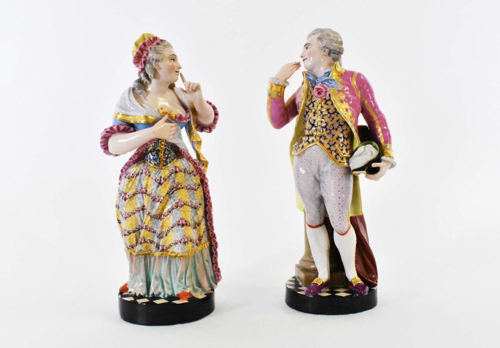 Appraisal: PAIR OF DRESDEN PAINTED PORCELAIN FIGURESCirca The underside marked Dresden