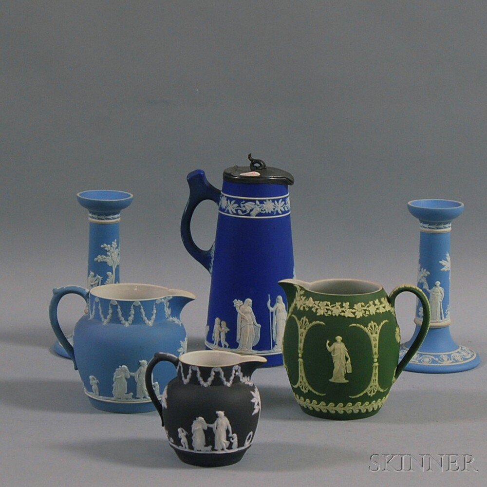 Appraisal: Six Wedgwood Jasper Items th th century a pair of