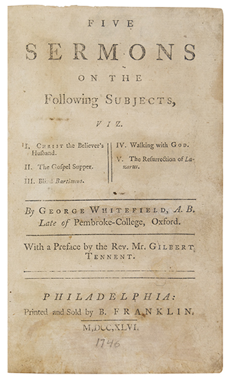 Appraisal: FRANKLIN IMPRINT EARLY AMERICAN IMPRINT Whitefield George Five Sermons on