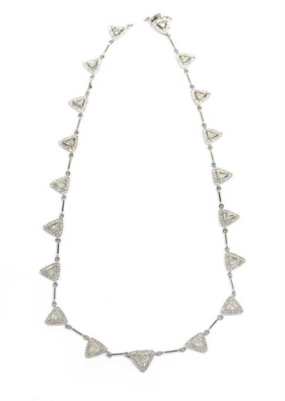 Appraisal: DIAMOND NECKLACE White gold Decorative modern necklace of triangular motifs