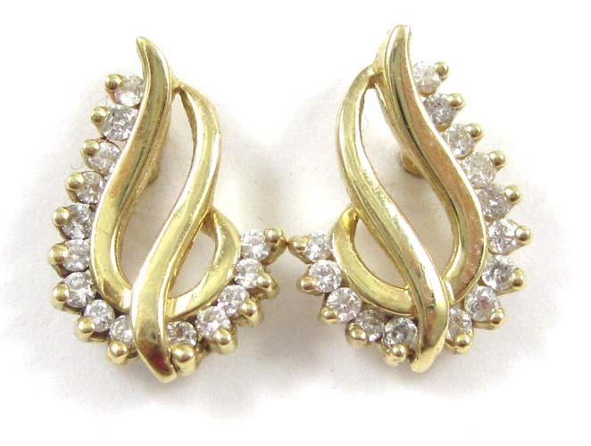 Appraisal: PAIR OF DIAMOND AND FOURTEEN KARAT GOLD EARRINGS each set