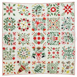 Appraisal: FINE APPLIQUE ALBUM QUILT th century having twenty-five x squares