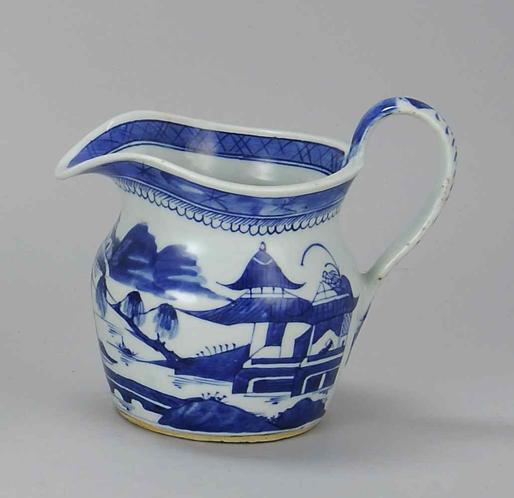 Appraisal: CHINESE EXPORT CANTON PORCELAIN CIDER JUGMid- th CenturyWith deep cobalt