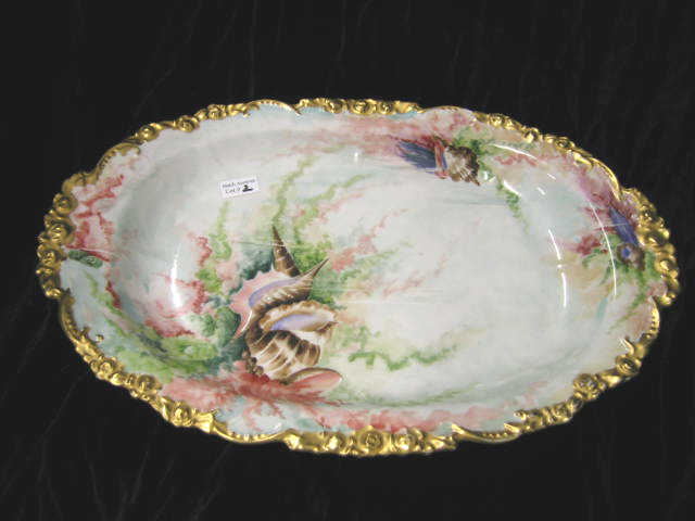 Appraisal: Limoges Handpainted Serving Platter shell aquatic decor gold trim