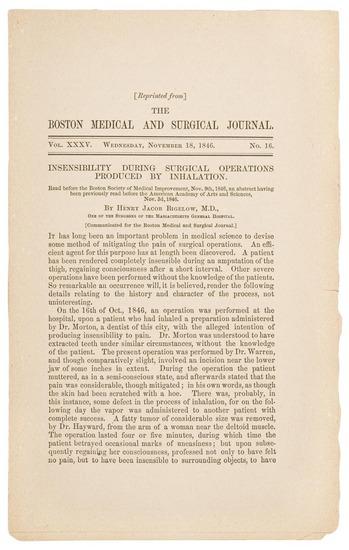 Appraisal: MEDICINE -- Henry Jacob BIGELOW Insensibility during surgical operations produced