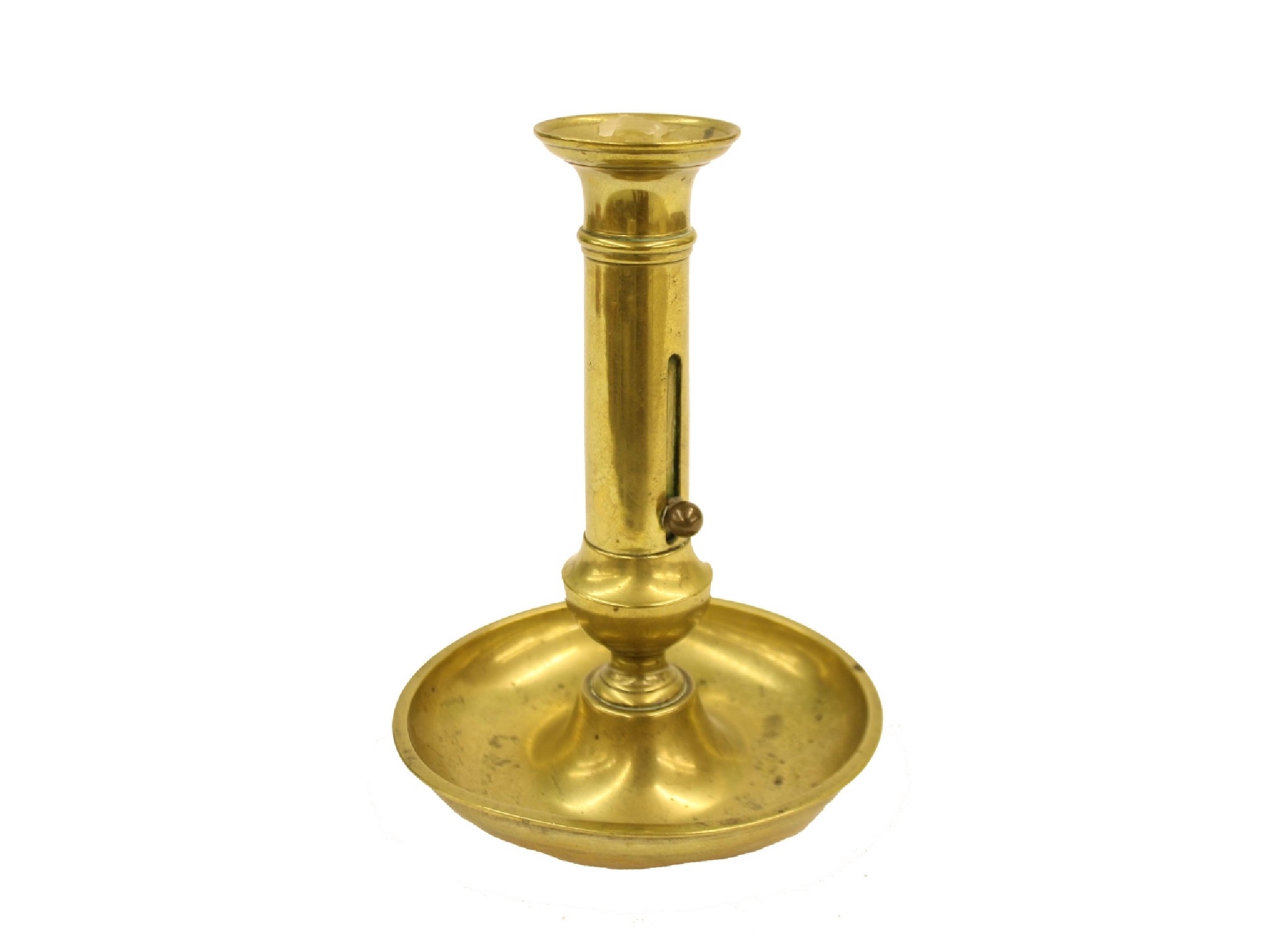 Appraisal: Antique cast brass ejector candlestick with drip tray high