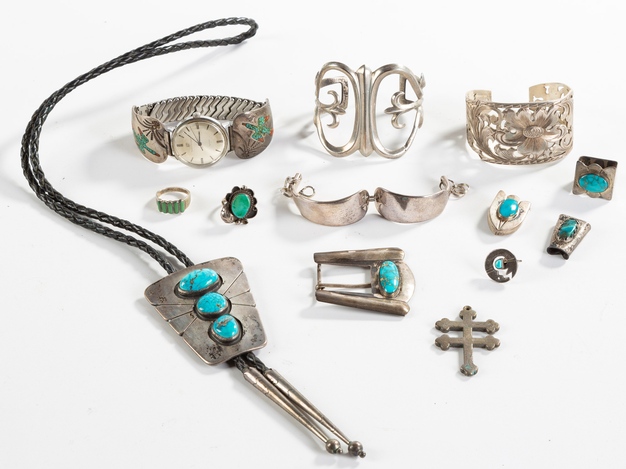 Appraisal: GROUP AMERICAN SOUTHWEST SILVER TURQUOISE JEWELRY Southwest Native American Including