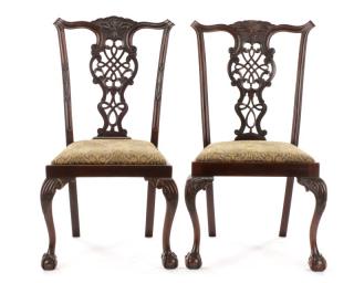 Appraisal: Pair Carved Mahogany Chippendale Style Chairs British possibly Irish late