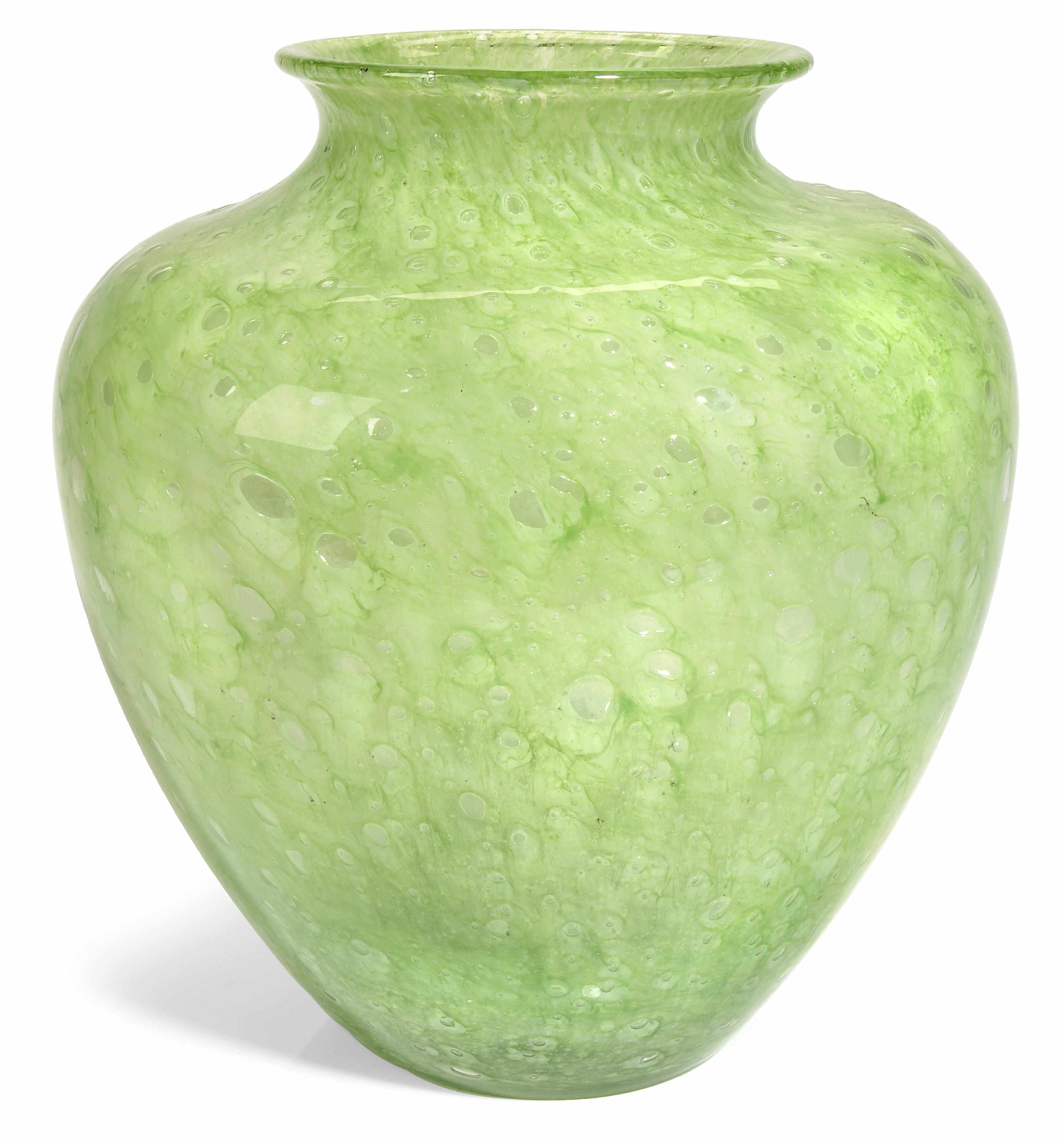 Appraisal: A Steuben apple green Cluthra glass vase swith faint trace