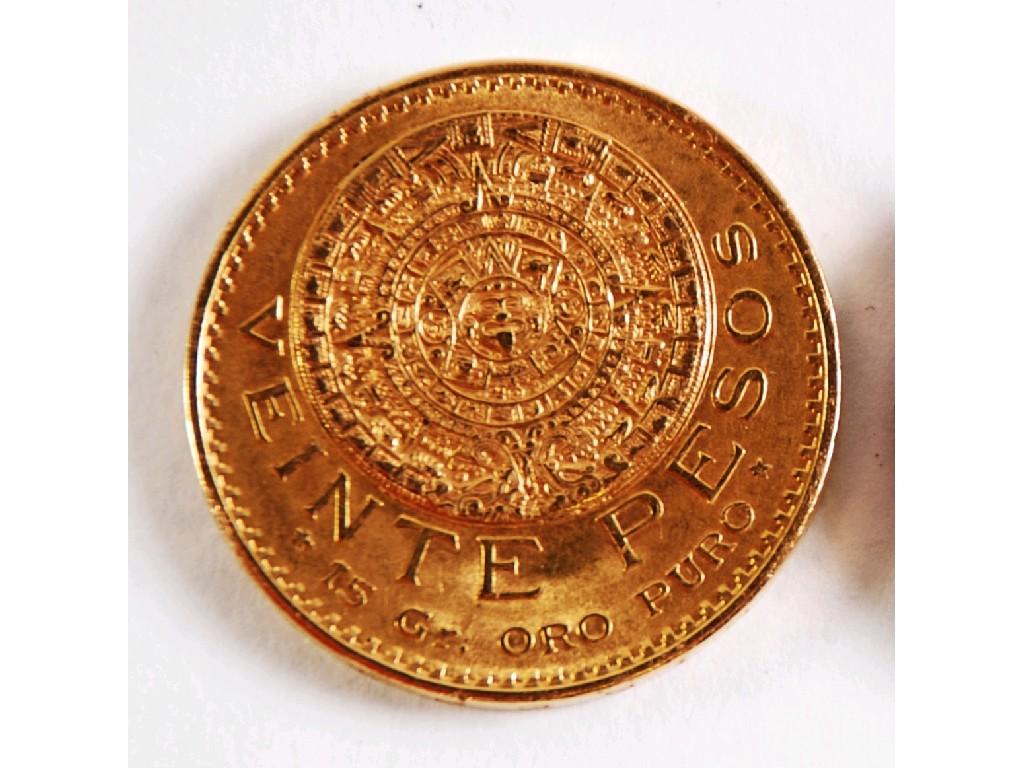 Appraisal: MEXICAN VEINTE PESOS GILD COIN approximately gms contains gms pure