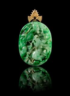 Appraisal: A Jadeite Pendant Length inches A Jadeite Pendant of oval