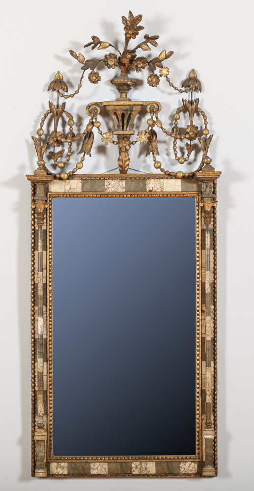 Appraisal: SPANISH NEOCLASSICAL INLAID MARBLE AND GILTWOOD MIRROR BILBAO The rectangular